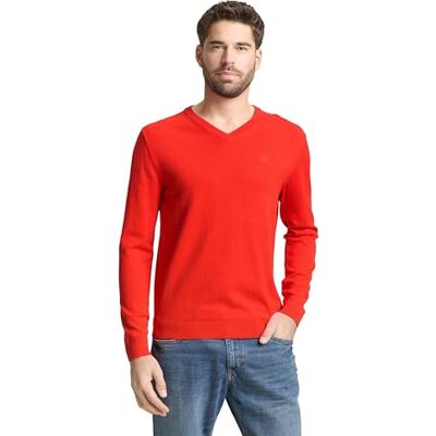 TOM TAILOR Herren 1039811 Strickpullover mit V-Ausschnitt, 38769 Tango Orange Melange, L TOM TAILOR Herren 1039811 Strickpullover mit V-Ausschnitt, 38769 Tango Orange Melange, L