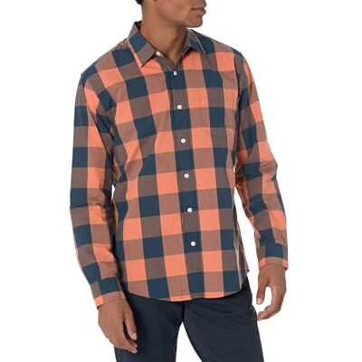Amazon Essentials Herren Langärmeliges Business Hemd aus Popeline, Normale Passform, Blue/Orange Buffalo, XXL Amazon Essentials Herren Langärmeliges Business Hemd aus Popeline, Normale Passform, Blue/Orange Buffalo, XXL