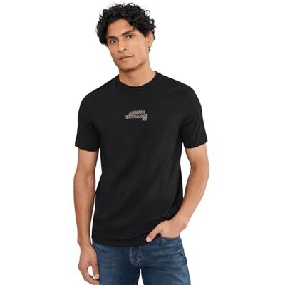 Giorgio Armani Men's One Block up, Emboridered Logo Lettering T-Shirt,Black,XL Giorgio Armani Men's One Block up, Emboridered Logo Lettering T-Shirt,Black,XL