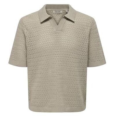 Only & Sons Herren Onsnyle Life Reg 5 Ss Split Polo Knit, String, Small Only & Sons Herren Onsnyle Life Reg 5 Ss Split Polo Knit, String, Small