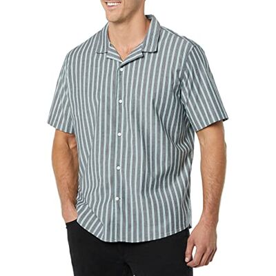 Amazon Essentials Herren Vacation Cotton Button-Down-Resort-Shirt, kurzärmelig, blau gestreift, Größe XL Amazon Essentials Herren Vacation Cotton Button-Down-Resort-Shirt, kurzärmelig, blau gestreift, Größe XL