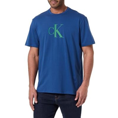 Calvin Herren T-Shirt Kurzarm Center Monogram Classic aus Baumwolle, Blau (Blue Jean), XL Calvin Herren T-Shirt Kurzarm Center Monogram Classic aus Baumwolle, Blau (Blue Jean), XL