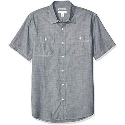 Amazon Essentials Men's Slim-Fit Short-Sleeve Chambray Shirt Shirt, -Grey, Large Amazon Essentials Men's Slim-Fit Short-Sleeve Chambray Shirt Shirt, -Grey, Large