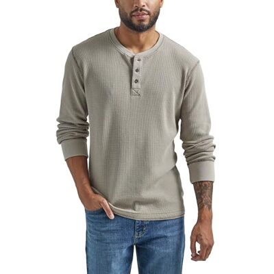 Wrangler Authentics Herren Langärmeliges Waffelmuster Henley-Hemd, Bimsstein, 3X-Groß Wrangler Authentics Herren Langärmeliges Waffelmuster Henley-Hemd, Bimsstein, 3X-Groß