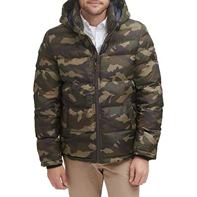 Tommy Hilfiger Herren Hooded Puffer Jacket Daunenalternativer Mantel, Camouflage Oliv, L Tommy Hilfiger Herren Hooded Puffer Jacket Daunenalternativer Mantel, Camouflage Oliv, L