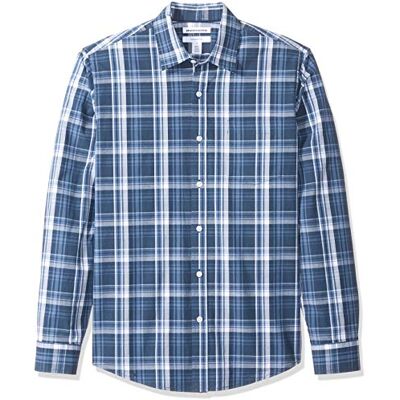 Amazon Essentials Herren Langärmeliges Business Hemd aus Popeline Schmale Passform, Marineblau Mittlere Karo, L Amazon Essentials Herren Langärmeliges Business Hemd aus Popeline Schmale Passform, Marineblau Mittlere Karo, L