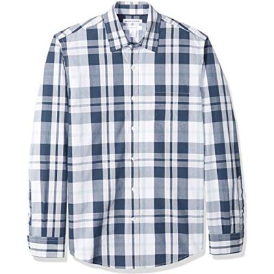 Amazon Essentials Herren Langärmeliges Business Hemd aus Popeline Schmale Passform, Weiß/Marineblau, XL Amazon Essentials Herren Langärmeliges Business Hemd aus Popeline Schmale Passform, Weiß/Marineblau, XL