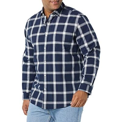 Amazon Essentials Herren Langärmeliges Business Hemd aus Popeline Normale Passform, Marineblau Weiß Buffalokaros, XL Amazon Essentials Herren Langärmeliges Business Hemd aus Popeline Normale Passform, Marineblau Weiß Buffalokaros, XL