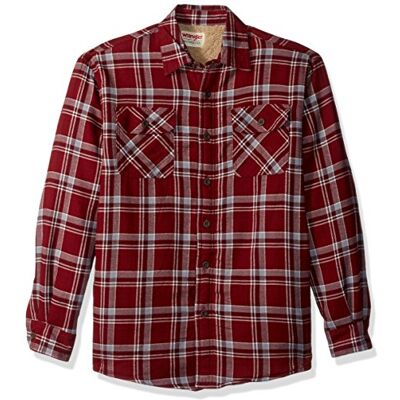 Wrangler Authentics Herren Langärmelige Hemdjacke mit Sherpa-Futter Hemd mit Button-Down-Kragen, Granatapfel, Klein Wrangler Authentics Herren Langärmelige Hemdjacke mit Sherpa-Futter Hemd mit Button-Down-Kragen, Granatapfel, Klein