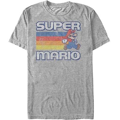 Nintendo Herren Super Mario Running Retro Stripe T-Shirt, Athletic meliert, 3X-Groß Nintendo Herren Super Mario Running Retro Stripe T-Shirt, Athletic meliert, 3X-Groß