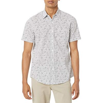 Amazon Essentials Herren Kurzarm-Hawaii-Hemd, Schmale Passform, Marineblau Weiß Geometrisches Muster, S Amazon Essentials Herren Kurzarm-Hawaii-Hemd, Schmale Passform, Marineblau Weiß Geometrisches Muster, S