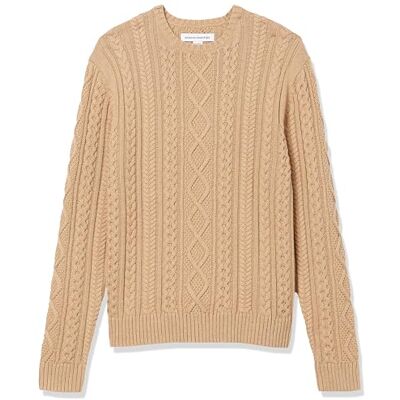 Amazon Essentials Herren Pullover mit Langen Ärmeln und Rundhalsausschnitt aus 100% Baumwolle mit Zopfmuster, Kamelbraun, XXL Amazon Essentials Herren Pullover mit Langen Ärmeln und Rundhalsausschnitt aus 100% Baumwolle mit Zopfmuster, Kamelbraun, XXL