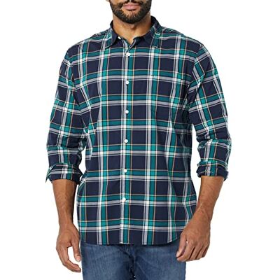 Amazon Essentials Herren Langärmeliges Hemd Aus Stretch-Popeline Mit Schlanker Passform, Dunkelgrün Marineblau Mittlere Karo, XS Amazon Essentials Herren Langärmeliges Hemd Aus Stretch-Popeline Mit Schlanker Passform, Dunkelgrün Marineblau Mittlere Karo, XS