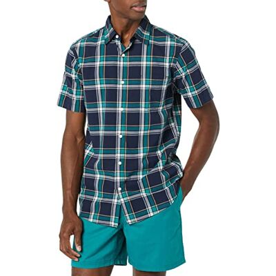 Amazon Essentials Herren Kurzärmeliges Hemd aus Popeline, Schmale Passform, Marineblau Grün Karomuster, XXL Amazon Essentials Herren Kurzärmeliges Hemd aus Popeline, Schmale Passform, Marineblau Grün Karomuster, XXL