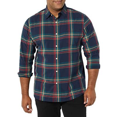 Amazon Essentials Herren Langärmeliges Hemd Aus Stretch-Popeline Mit Schlanker Passform, Marineblau Rot Grünblau Karomuster, XS Amazon Essentials Herren Langärmeliges Hemd Aus Stretch-Popeline Mit Schlanker Passform, Marineblau Rot Grünblau Karomuster, XS