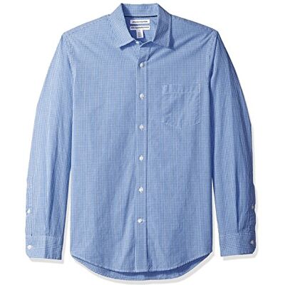 Amazon Essentials Herren Langärmeliges Business Hemd aus Popeline Schmale Passform, Blau Vichy-muster, S Amazon Essentials Herren Langärmeliges Business Hemd aus Popeline Schmale Passform, Blau Vichy-muster, S