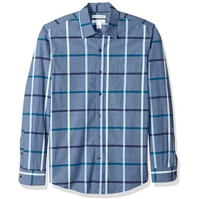 Amazon Essentials Herren Langärmeliges Business Hemd aus Popeline Schmale Passform, Jeans Großes Karo, XXL Amazon Essentials Herren Langärmeliges Business Hemd aus Popeline Schmale Passform, Jeans Großes Karo, XXL
