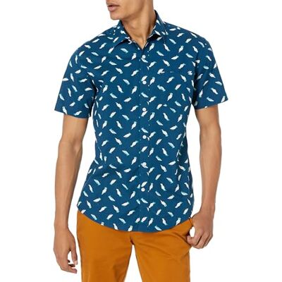 Amazon Essentials Herren Kurzärmeliges Sommerhemd mit Aufdruck, Normale Passform, Grünblau Vögel, L Amazon Essentials Herren Kurzärmeliges Sommerhemd mit Aufdruck, Normale Passform, Grünblau Vögel, L