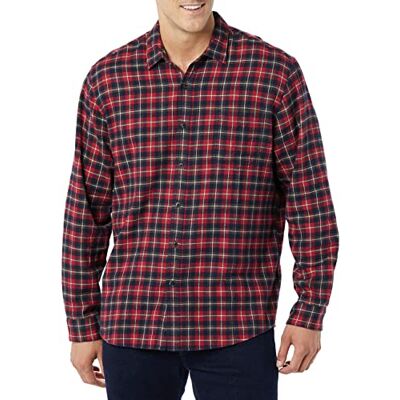 Amazon Essentials Herren Flanellhemd, langärmelig, Größe M, Dunkelrot kariert, Größe M Amazon Essentials Herren Flanellhemd, langärmelig, Größe M, Dunkelrot kariert, Größe M