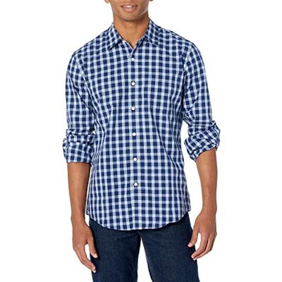 Amazon Essentials Herren Langärmeliges Business Hemd aus Popeline Schmale Passform, Marineblau Weiß Karomuster, XL Amazon Essentials Herren Langärmeliges Business Hemd aus Popeline Schmale Passform, Marineblau Weiß Karomuster, XL
