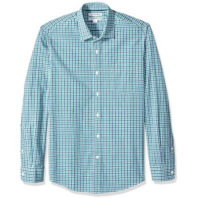 Amazon Essentials Herren Langärmeliges Business Hemd aus Popeline Schmale Passform, Blau Grün Vichy-muster, XL Amazon Essentials Herren Langärmeliges Business Hemd aus Popeline Schmale Passform, Blau Grün Vichy-muster, XL