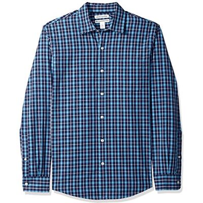 Amazon Essentials Herren Langärmeliges Business Hemd aus Popeline Schmale Passform, Marineblau Karomuster, XL Amazon Essentials Herren Langärmeliges Business Hemd aus Popeline Schmale Passform, Marineblau Karomuster, XL