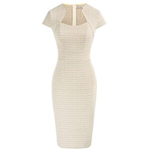 GRACE KARIN Damen 50er Jahre Vintage Bleistiftkleid Flügelärmel Wackelkleid CL7597, Tweedgelb, X-Groß