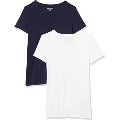 Amazon Essentials Damen T-Shirt mit kurzen Ärmeln und Rundhalsausschnitt in normaler Passform, 2er-Pack, Marineblau/Weiß, 3XL-4XL Amazon Essentials Damen T-Shirt mit kurzen Ärmeln und Rundhalsausschnitt in normaler Passform, 2er-Pack, Marineblau/Weiß, 3XL-4XL