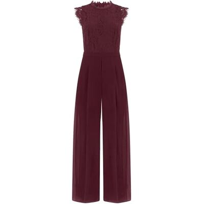 Apart Damen Spitze Jumpsuit, ärmelloses Einteiler, weiterbeiniges Abendoutfit, hochgeschlossenes formelles Outfit, taillierter Gürtel, Chiffon Playsuit, bodenlanges Sommerpartykleid Apart Damen Spitze Jumpsuit, ärmelloses Einteiler, weiterbeiniges Abendoutfit, hochgeschlossenes formelles Outfit, taillierter Gürtel, Chiffon Playsuit, bodenlanges Sommerpartykleid