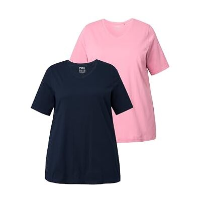 Ulla Popken Damen T-Shirts, 2er-Pack, V-Ausschnitt, Halbarm, Biobaumwolle Shirt, Altrosa, 50-52 EU Ulla Popken Damen T-Shirts, 2er-Pack, V-Ausschnitt, Halbarm, Biobaumwolle Shirt, Altrosa, 50-52 EU