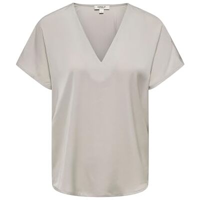 ONLY Damen Onllucy Life Ss Satin V-Neck Top WVN, Dove, M ONLY Damen Onllucy Life Ss Satin V-Neck Top WVN, Dove, M