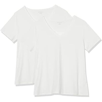 Amazon Essentials Damen Plus Size V-Ausschnitt T-Shirt mit Kurzen Ärmeln, Klassische Passform, 2er-Pack, Weiß, 3XL Große Größen Amazon Essentials Damen Plus Size V-Ausschnitt T-Shirt mit Kurzen Ärmeln, Klassische Passform, 2er-Pack, Weiß, 3XL Große Größen