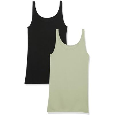Amazon Essentials Damen Tanktop mit dünnen Trägern, schmale Passform, 2er-Pack, Schwarz/Helles Salbeigrün, X-Large Amazon Essentials Damen Tanktop mit dünnen Trägern, schmale Passform, 2er-Pack, Schwarz/Helles Salbeigrün, X-Large
