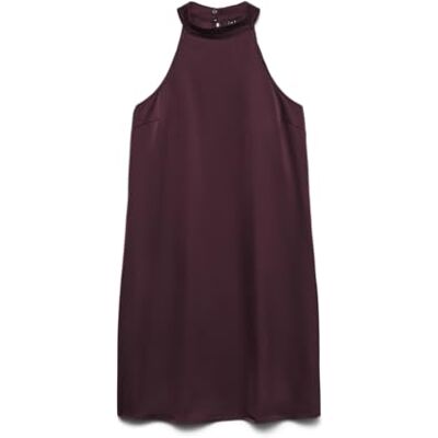 VERO MODA Damen Vmelena Halter Neck Short Dress WVN, Winetasting, M VERO MODA Damen Vmelena Halter Neck Short Dress WVN, Winetasting, M