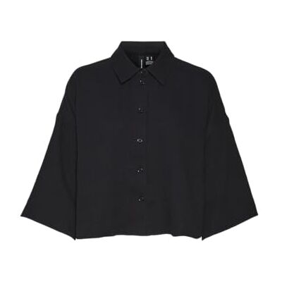 VERO MODA Damen Vmnatali Crop Shirt WVN Noos, Schwarz, L VERO MODA Damen Vmnatali Crop Shirt WVN Noos, Schwarz, L