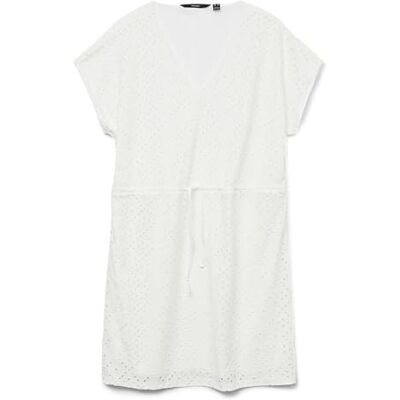 VERO MODA Damen Vmtassa Ss Short Dress JRS Noos, Snow White, Medium VERO MODA Damen Vmtassa Ss Short Dress JRS Noos, Snow White, Medium