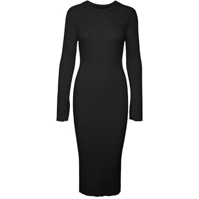 VERO MODA Damen Vmgold Rib Long Ls O-Neck Dress Kleid, Schwarz, M VERO MODA Damen Vmgold Rib Long Ls O-Neck Dress Kleid, Schwarz, M
