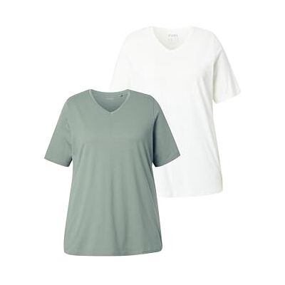 Ulla Popken Damen große Größen Übergrößen Plus Size T-Shirts, 2er-Pack, V-Ausschnitt, Halbarm, Biobaumwolle mintgrün 46+ 798751180-46+ Ulla Popken Damen große Größen Übergrößen Plus Size T-Shirts, 2er-Pack, V-Ausschnitt, Halbarm, Biobaumwolle mintgrün 46+ 798751180-46+