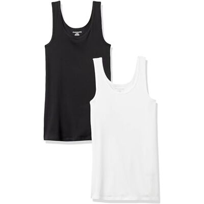 Amazon Essentials Damen Tanktop, Schmale Passform, 2er-Pack, Schwarz/Weiß, S Amazon Essentials Damen Tanktop, Schmale Passform, 2er-Pack, Schwarz/Weiß, S