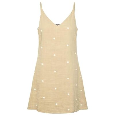 PIECES Damen Pcmaya Strap Short Dress, Safari/Detail:Bright White Embroidery Flowers, M EU PIECES Damen Pcmaya Strap Short Dress, Safari/Detail:Bright White Embroidery Flowers, M EU