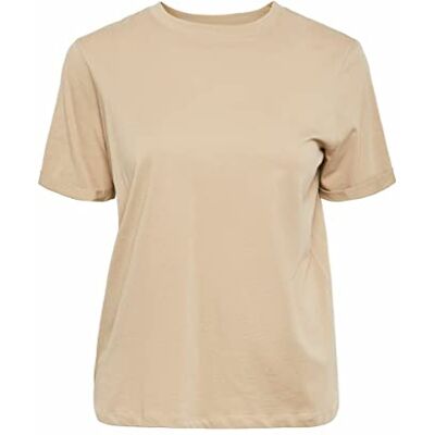 PIECES Damen Pcria Ss Fold Up Solid Tee Noos Bc 17086970, Silver Mink,XL PIECES Damen Pcria Ss Fold Up Solid Tee Noos Bc 17086970, Silver Mink,XL