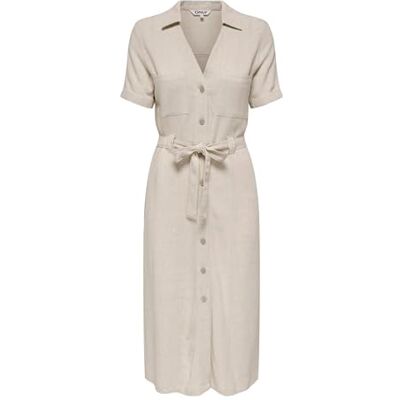 ONLY Damen Onlsiesta Ss Linen Bl Shirt Dress PNT, Moonbeam, XS ONLY Damen Onlsiesta Ss Linen Bl Shirt Dress PNT, Moonbeam, XS
