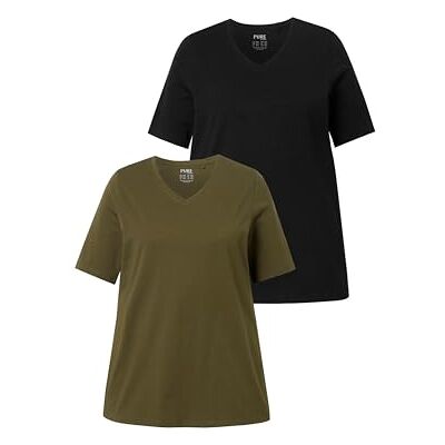 Ulla Popken Damen große Größen Übergrößen Plus Size T-Shirts, 2er-Pack, V-Ausschnitt, Halbarm, Biobaumwolle Ulla Popken Damen große Größen Übergrößen Plus Size T-Shirts, 2er-Pack, V-Ausschnitt, Halbarm, Biobaumwolle