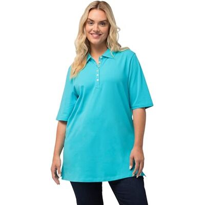 Ulla Popken Damen große Größen Poloshirt, T-Shirt mit Samtband-Knopfleiste, Basic-Shirt, Polokragen, Baumwolle tiefes Aqua 62+ 637297730-62+ Ulla Popken Damen große Größen Poloshirt, T-Shirt mit Samtband-Knopfleiste, Basic-Shirt, Polokragen, Baumwolle tiefes Aqua 62+ 637297730-62+