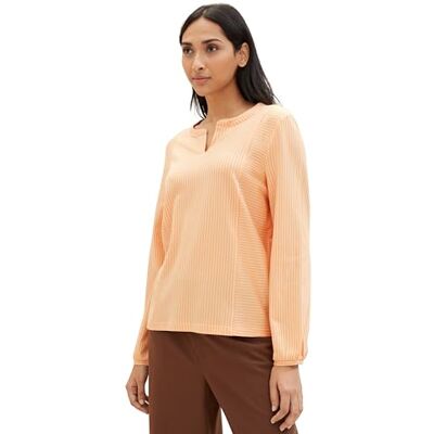 TOM TAILOR Damen Basic Bluse mit Streifen, 35243 Coral Beige Thin Stripe, L TOM TAILOR Damen Basic Bluse mit Streifen, 35243 Coral Beige Thin Stripe, L