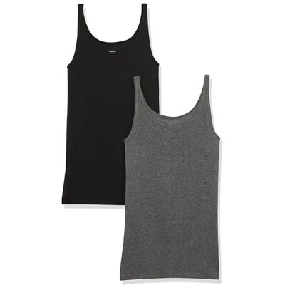 Amazon Essentials Damen Tanktop mit dünnen Trägern, schmale Passform, 2er-Pack, Schwarz/Anthrazit Heather, X-Small Amazon Essentials Damen Tanktop mit dünnen Trägern, schmale Passform, 2er-Pack, Schwarz/Anthrazit Heather, X-Small