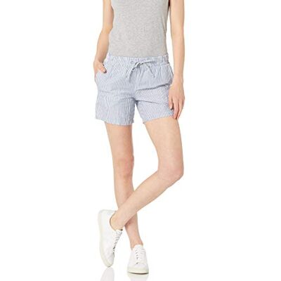 Amazon Essentials Damen-Shorts mit Kordelzug aus Leinen-Mischgewebe (erhältlich in Übergröße), 12,7 cm Schrittlänge, Weiß gestreift, Größe S Amazon Essentials Damen-Shorts mit Kordelzug aus Leinen-Mischgewebe (erhältlich in Übergröße), 12,7 cm Schrittlänge, Weiß gestreift, Größe S