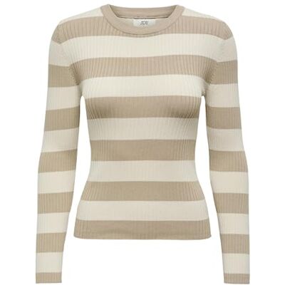JDY Damen Gestreifter Langarm Strickpullover Striped Oberteil Gerippt Basic Knit Sweater Top PLUM, Farben:Beige, Größe:S JDY Damen Gestreifter Langarm Strickpullover Striped Oberteil Gerippt Basic Knit Sweater Top PLUM, Farben:Beige, Größe:S