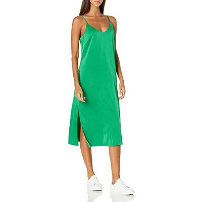 The Drop Damen Ana Midi-Kleid, V-Ausschnitt, seidiger Slip-Dress-Stil, Smaragdgrün, S The Drop Damen Ana Midi-Kleid, V-Ausschnitt, seidiger Slip-Dress-Stil, Smaragdgrün, S