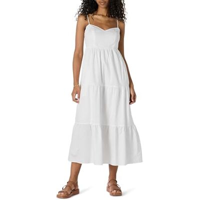 Amazon Essentials Damen Gestuftes Fit and Flare-Maxikleid Aus Baumwollsatin Mit Herzausschnitt Und Empire-Taille, Weiß, S Amazon Essentials Damen Gestuftes Fit and Flare-Maxikleid Aus Baumwollsatin Mit Herzausschnitt Und Empire-Taille, Weiß, S